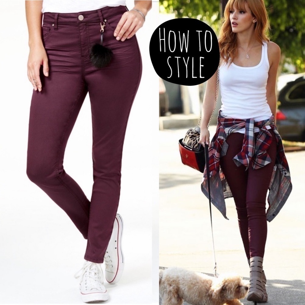 Tinseltown Skinny Jeans NWT Juniors 3/4 Burgundy Wine Red Stretch Mid Rise‎